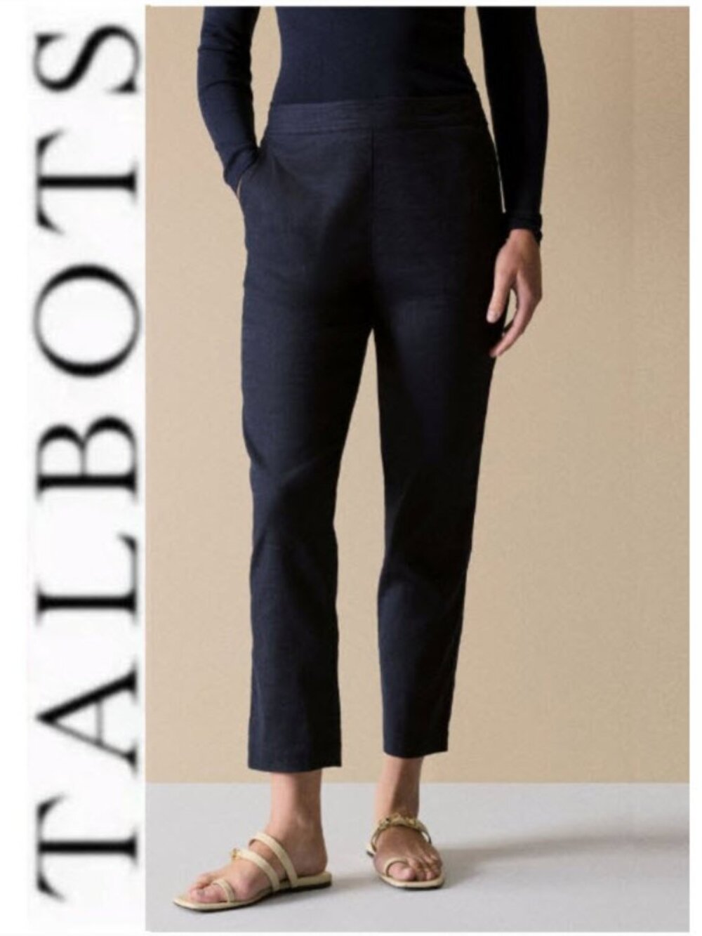 Talbots Irish Linen Ankle Pants Navy Blue Crop High Rise Petite 10P